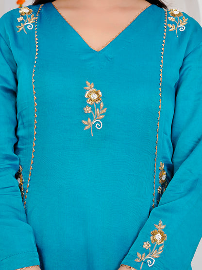 Sky Blue Kurti-Set With Duppata