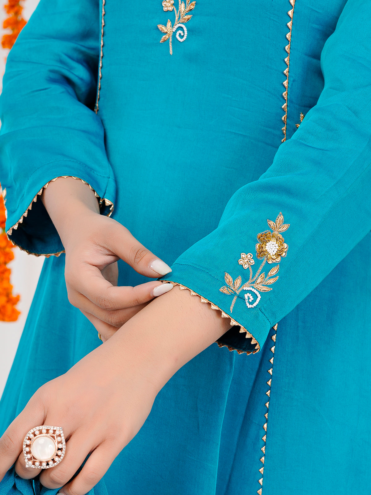 Sky Blue Kurti-Set With Duppata