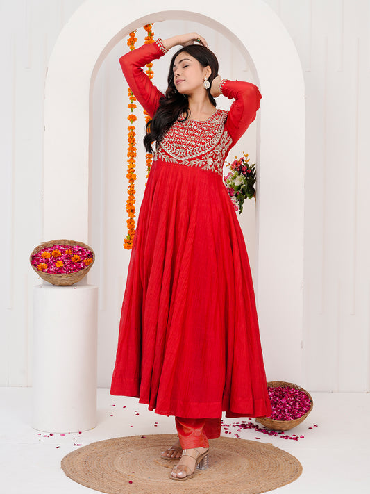 Red Anarkali Drees
