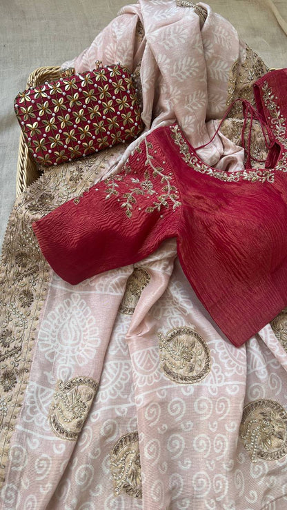 Peach Banarasi Saree With Blouse