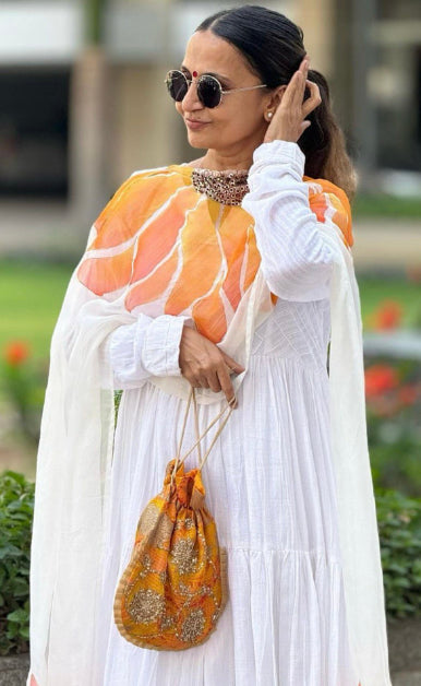 White Layered Dress With Dupatta