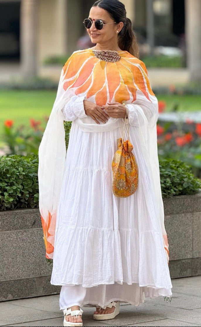 White Layered Dress With Dupatta